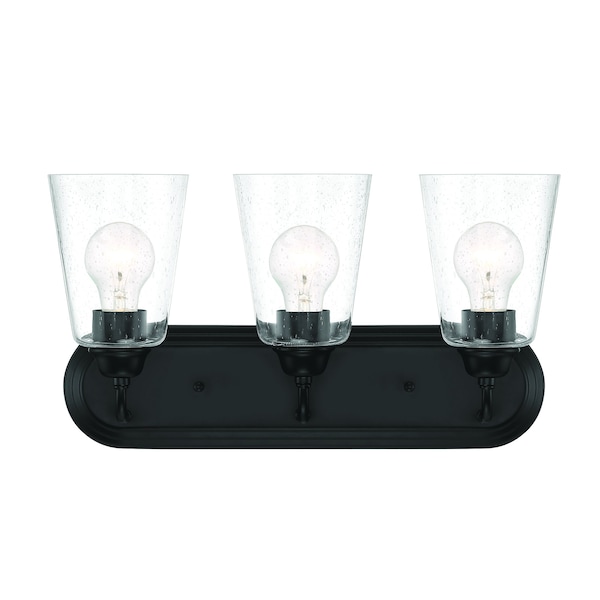 Designers Fountain 19in Zane 3-Light Matte Black Industrial Bathroom Vanity Light with Clear Seedy Glass Shades D241M-3B-MB - main